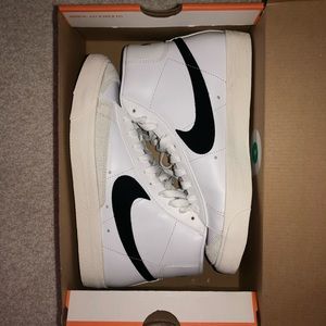 White Nike Blazers Mids with Black Swoosh